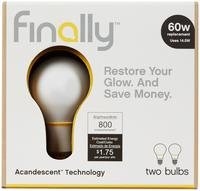 Finally Acandescent   60 Watt Warm White Light Bulb, 2-pk