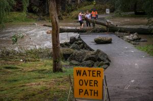 The Creek Parade Bridge damaged by the flood yesterday. 