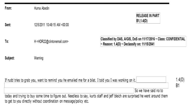 Huma Abedin's email to Hillary  Clinton date December 5, 2011.