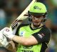 Sydney Thunder gun Eoin Morgan hit the winning six off the last ball of the innings against the Melbourne Stars on ...