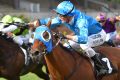 Jockey Regan Bayliss salutes on Annus Mirabilis after winning the Bagot Handicap.