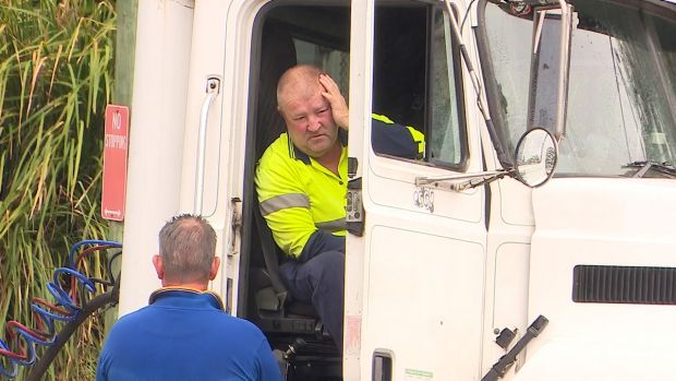 The driver of the semi-trailer after the crash.