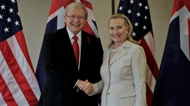 Kevin Rudd and Hillary Clinton in November 2011.