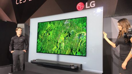 LG's super-thin "wallpaper" OLED television, on show at CES in Las Vegas.