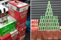 Police turned the seized booze into a red and green Christmas display.