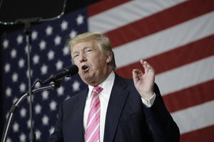 Republican presidential candidate Donald Trump speaks at a rally, Saturday, Oct. 1, 2016, in Manheim, Pa.