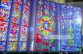 A Samsung 75Q8C QLED TV, part of the Q8 series, sits on display at the 2017 Consumer Electronics Show in Las Vegas.