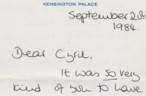 One of six handwritten notes by Princess Diana that went to auction.