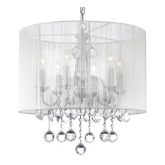 The Gallery - Crystal Chandelier With Large Shade and Crystal Balls, White - Chandeliers