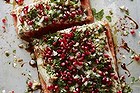 Salmon tarator with a sesame seed dressing and pomegranate seeds.