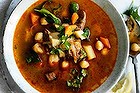 Spicy lamb and vegetable soup.