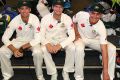 Winners are grinners: Trio Peter Handscomb, Steve Smith and Matt Renshaw inside Australia's dressing room at the SCG ...