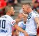 Victory's two scorers James Troisi and Besart Berisha celebrate.