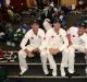 Winners are grinners: Trio Peter Handscomb, Steve Smith and Matt Renshaw inside Australia's dressing room at the SCG ...