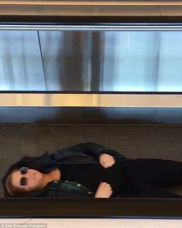 Lying down on the job: On Friday, Amy Schumer posted a silly video of herself lying down at the airport while en route to the Golden Globes