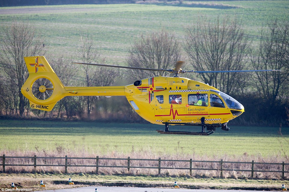 Prince William seen taking off in the East Anglian Air Ambulance at Addenbrooke's hospital in Cambridge