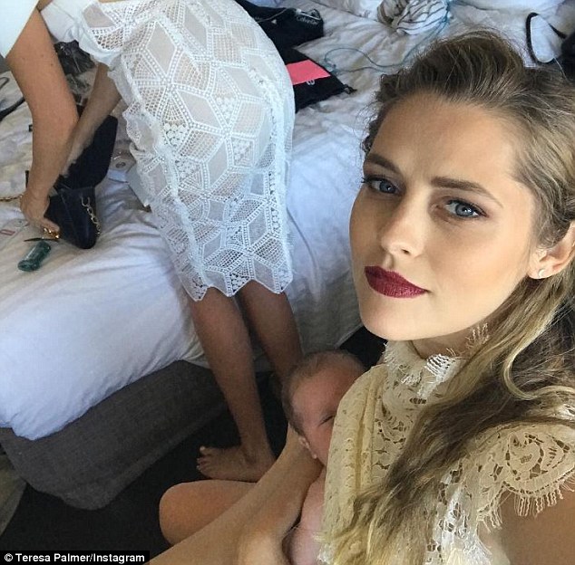 Bonding with bub: Teresa Palmer, 30, proudly shared an Instagram photo of herself nursing her three-week-old son Forrest Sage on Friday