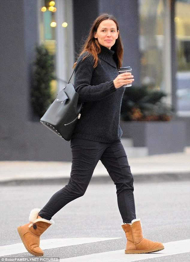 Casual chic: Jennifer Garner, 44, looked chic in a turtleneck jumper and matching skinny jeans as she headed for a coffee run in Los Angeles on Wednesday