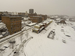 An aerial view of downtown Lynchburg as the snow falls Saturday, Jan. 7, 2017, in Lynchburg, Va. The snow has moved out of Virginia, but police say driving c...