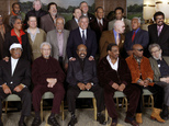 FILE - In this Friday, Jan. 13, 2006 file photo, Jazz legends pose for a group portrait of National Endowment for the Arts Jazz Masters of the past and prese...