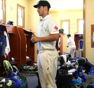 Under-employed: Hilton Cartwright in the change rooms after Australia's victory.