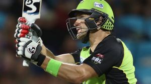 HOBART, AUSTRALIA - JANUARY 08: Shane Watson of the Thunder bats during the Big Bash League match between the Hobart ...