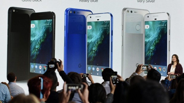 Google's new Pixel smartphone as it was presented at its launch.