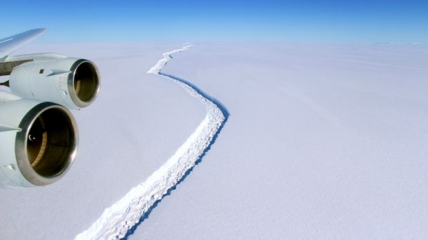 A crack in the Larsen C ice shelf as photographed November 10 2016.