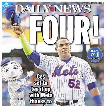 Back page of the New York Daily News for November 30, 2016 on Cespedes' new deal with the Mets: "Four!"