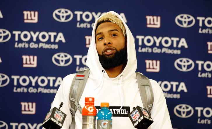 New York Giants wide receiver Odell Beckham (13) speaks at a news conference after an NFC wild-card NFL football game against the Green Bay Packers, Sunday, Jan. 8, 2017, in Green Bay, Wis. The Packers won 38-13. (AP Photo/Matt Ludtke) 