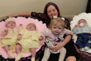 Triplets Raya, Phoebe and Ryan with big sisters Mya and Kayla. 