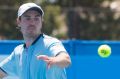 James Frawley in action against Mislav Bosnjak during day one of the Canberra Challenger qualifiers.
