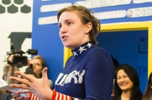 MANCHESTER, NH - JANUARY 08:  Screenwriter and actress Lena Dunham speaks to a crowd at a Hillary Clinton campaign ...