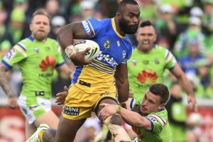 Clean break: Semi Radradra on the fly for the Eels.
