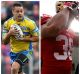 Changing frame: Jarryd Hayne in Eels colours in 2014 and during his NFL sojourn.