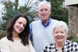 Jo Carneigie with her parents Neil and Anna at their home near Sandy in Bedfordshire. 