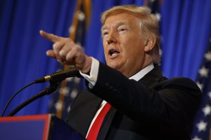 President-elect Donald Trump speaks during a news conference in the lobby of Trump Tower, Wednesday, Jan. 11, 2017, in New York. (AP Photo/Evan Vucci)