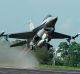 Taiwan Air Force F-16 fighter jet takes off.