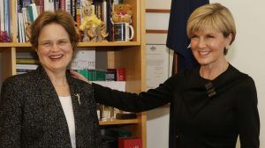 Foreign Affairs minister Julie Bishop welcomes Frances Adamson as Secretary of the Department of Foreign Affairs and ...