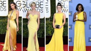 Ladies in yellow at the 74th Golden Globe Awards on Sunday in LA.