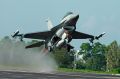 Taiwan Air Force F-16 fighter jet takes off.