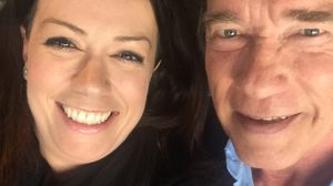 Sarah Thomas and Arnold Schwarzenegger selfie.