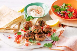 Spiced pork patties with tahini sauce