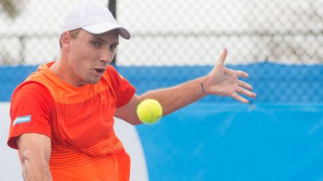 Steve Darcis in action at the Canberra Challenger. The world No.80 on Thursday won through to the semi-finals.