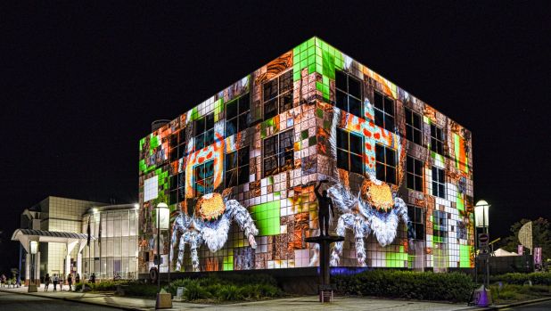 Architectural projections light up the Parliamentary Triangle for the Enlighten Festival in Canberra.