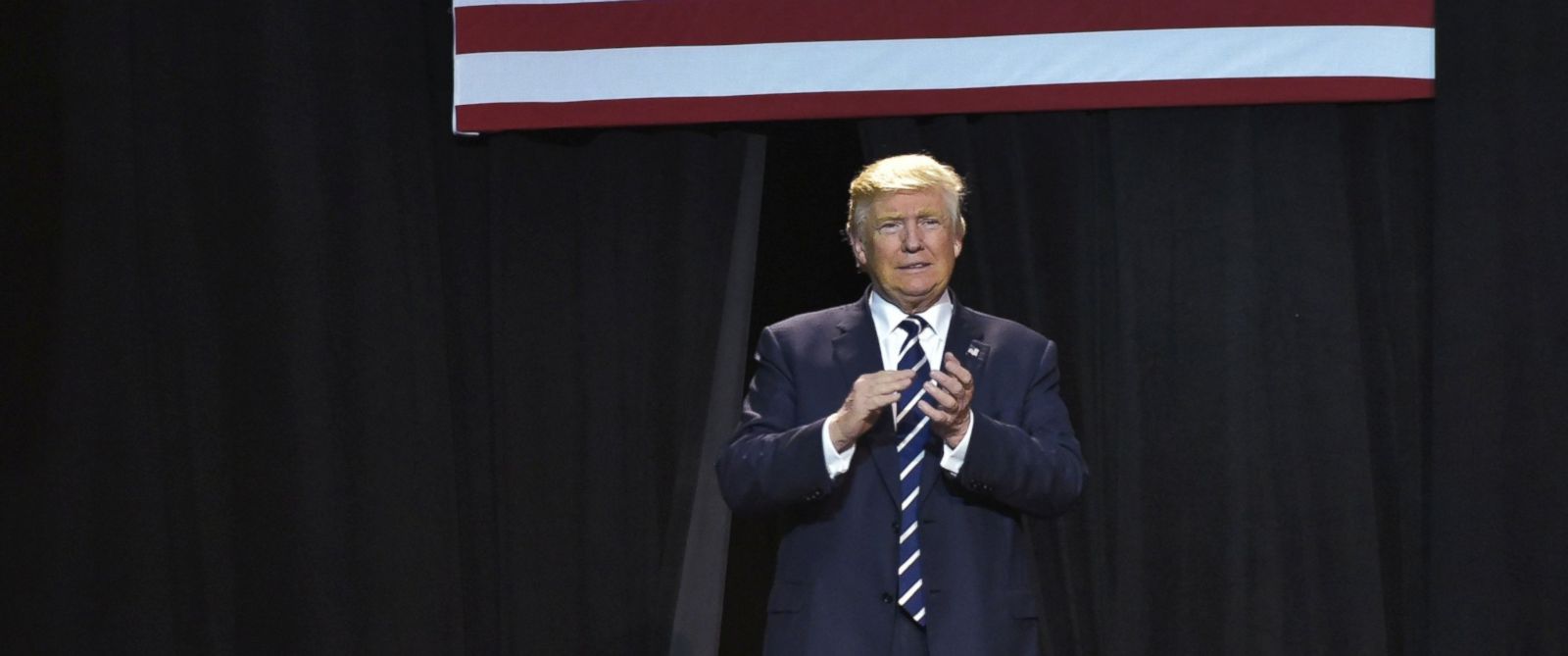 PHOTO: Republican presidential nominee Donald Trump arrives for the final rally of his 2016 presidential campaign at Devos Place in Grand Rapids, Michigan, on Nov. 7, 2016.