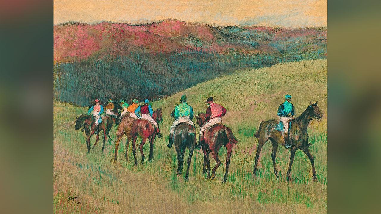 Edgar Degas, Racehorses in a Landscape, 1894, pastel on paper, Carmen Thyssen-Bornemisza Collection on deposit at Museo Thyssen-Bornemisza, Madrid.