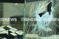 The smashed window of a Canterbury jewellery store after it was robbed on Thursday.