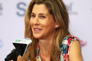 SINGAPORE - OCTOBER 26: Monica Seles of the United States talks during a press conference on day 4 of the BNP Paribas ...