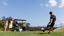 Troy Sullivan, one of Australia's best Footgolfers, tees off at Northbridge Golf Club on 13 January, 2017.  Photo: Brook ...